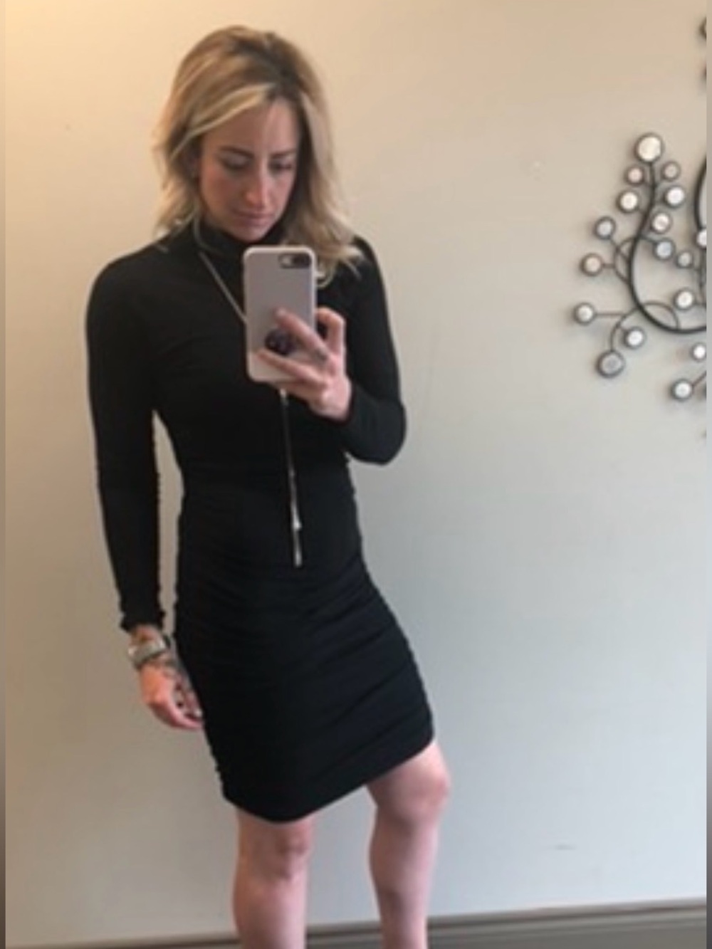 Bobi Black Long-Sleeve Turtleneck Bodycon Dress